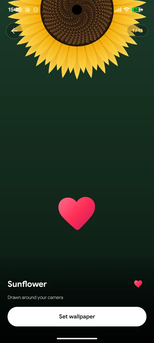 A red heart popping over a wallpaper after a double-tap