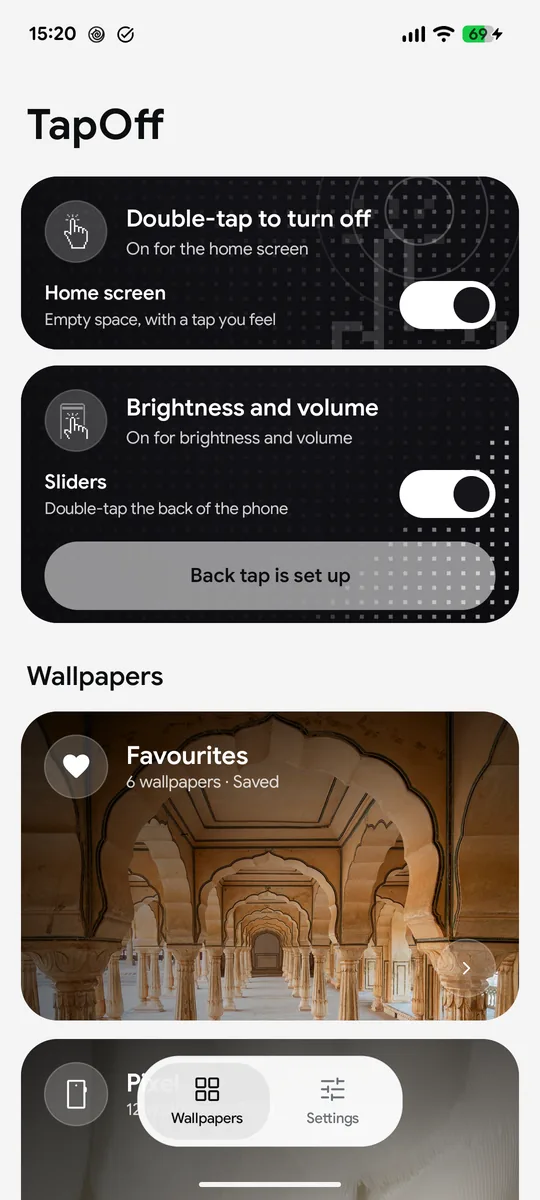 TapOff's main screen in light mode